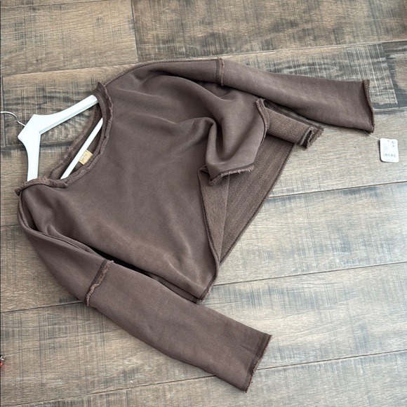 NWT FREE PEOPLE New Haven Pullover Brown Distressed Sweatshirt SIZE M - Picture 12 of 12